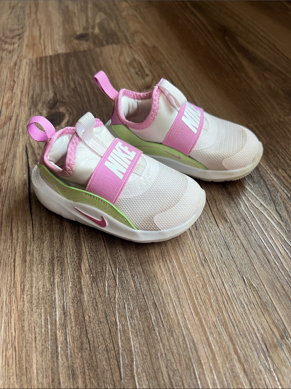 Nike Kids Slip-On Sneakers in White, Pink & Light Green